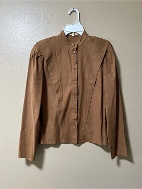 VTG 70s 80s Naturelle George Georgiou Raw Silk Button Down Shirt Size S Brown